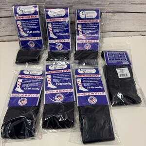7 Pair Compression Therapy Knee High Socks Black Men Women Large 15-20 mmHg Vein